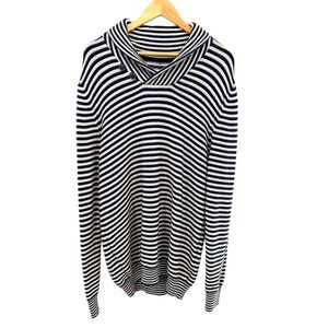 Celio Striped Shawl Collar Sweater Navy Blue White Cotton Mens Large LEMARIN